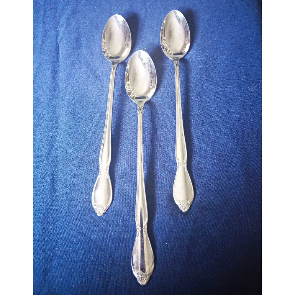 3 Pc. Oneida Community Stainless Steel Iced Tea Spoons Chatelaine Pattern Glossy
